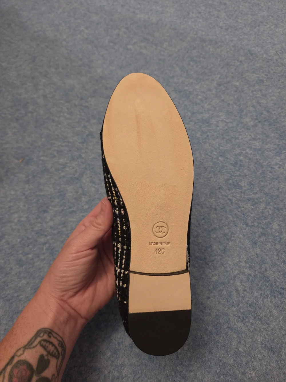 Black Tweed & Leather Cap-Toe Ballet Flats